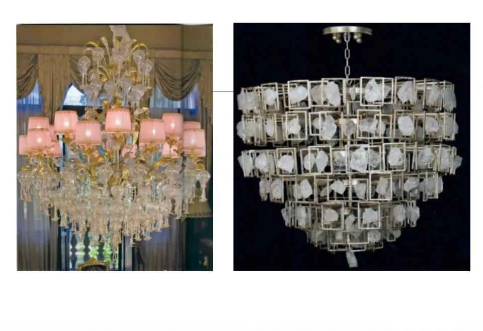 Pink Shade & Rock Crystal Chandeliers